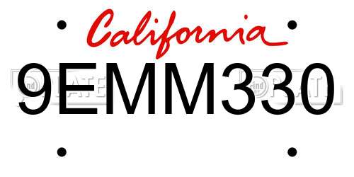 9EMM330 California License Plate
