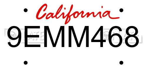 9EMM468 California License Plate
