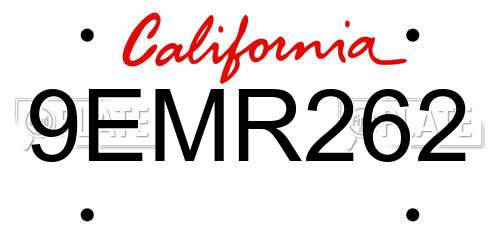 9EMR262 California License Plate