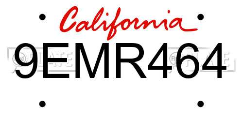 9EMR464 California License Plate