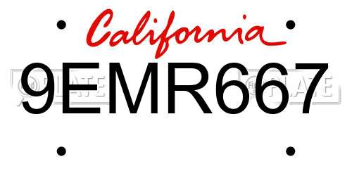 9EMR667 California License Plate