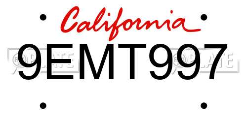 9EMT997 California License Plate