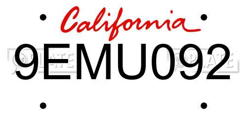 9EMU092 California License Plate