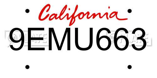 9EMU663 California License Plate