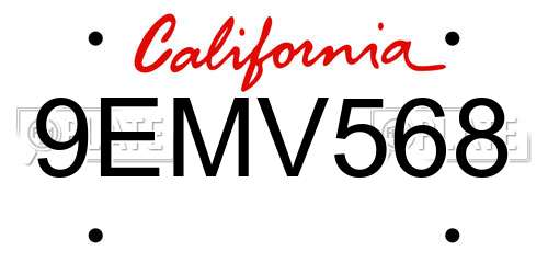 9EMV568 California License Plate