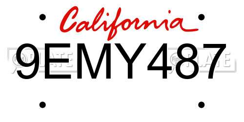 9EMY487 California License Plate