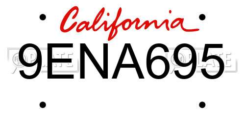 9ENA695 California License Plate