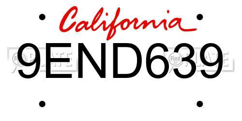 9END639 California License Plate