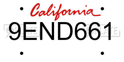 9END661 California License Plate