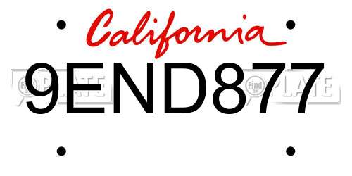 9END877 California License Plate