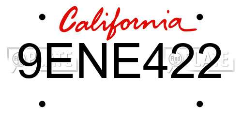 9ENE422 California License Plate