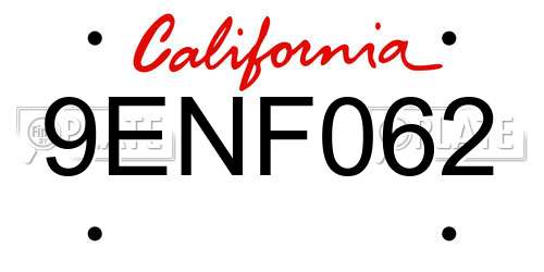 9ENF062 California License Plate