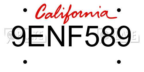 9ENF589 California License Plate