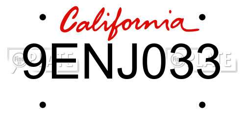 9ENJ033 California License Plate