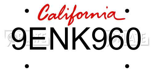 9ENK960 California License Plate