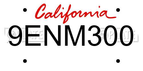 9ENM300 California License Plate