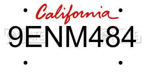 9ENM484 California License Plate