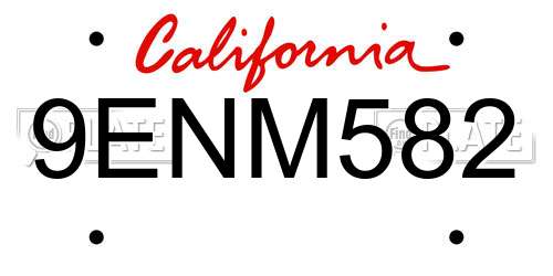 9ENM582 California License Plate
