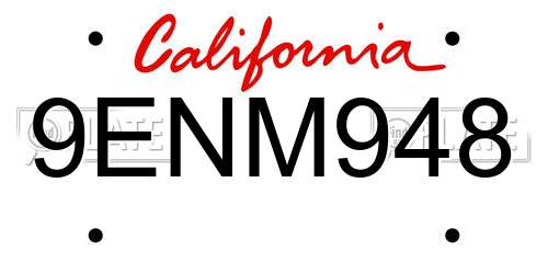 9ENM948 California License Plate