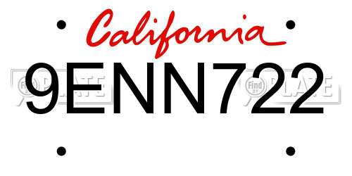 9ENN722 California License Plate