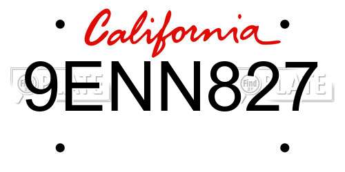9ENN827 California License Plate