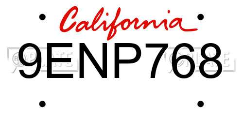 9ENP768 California License Plate