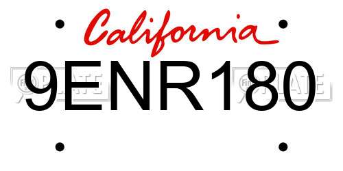 9ENR180 California License Plate