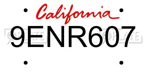 9ENR607 California License Plate