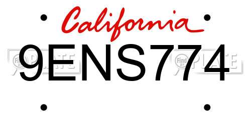 9ENS774 California License Plate