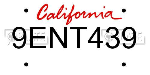 9ENT439 California License Plate