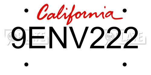 9ENV222 California License Plate