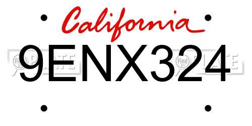 9ENX324 California License Plate
