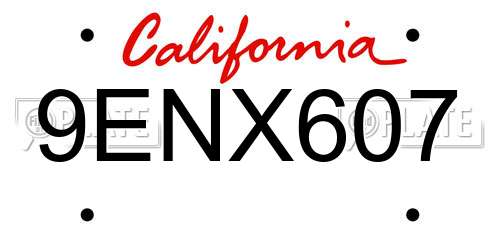 9ENX607 California License Plate