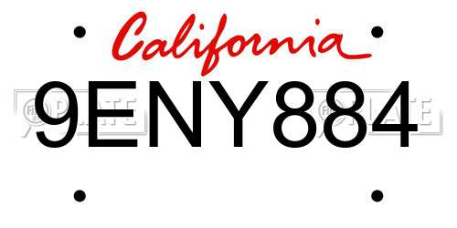 9ENY884 California License Plate