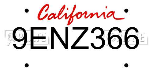 9ENZ366 California License Plate