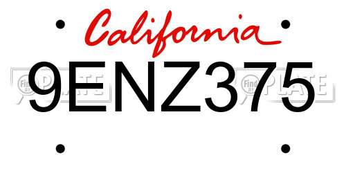 9ENZ375 California License Plate