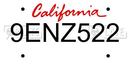 9ENZ522 California License Plate