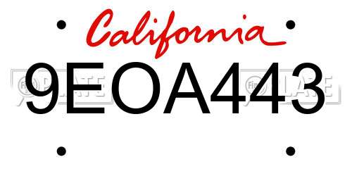 9EOA443 California License Plate