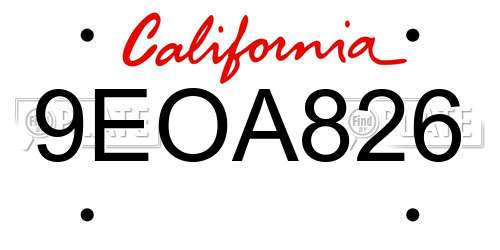 9EOA826 California License Plate