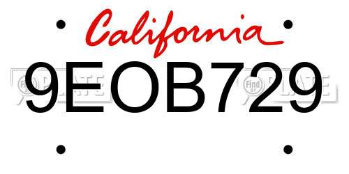 9EOB729 California License Plate