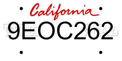 9EOC262 California License Plate