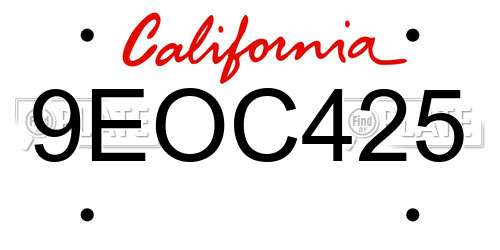 9EOC425 California License Plate