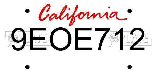 9EOE712 California License Plate