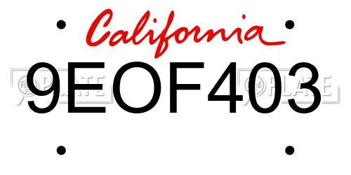 9EOF403 California License Plate