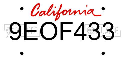 9EOF433 California License Plate