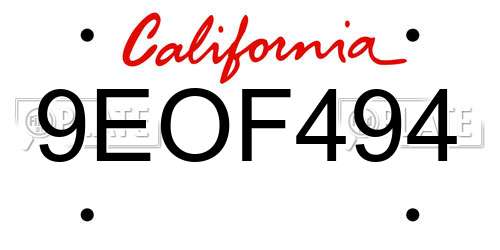 9EOF494 California License Plate