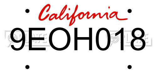 9EOH018 California License Plate