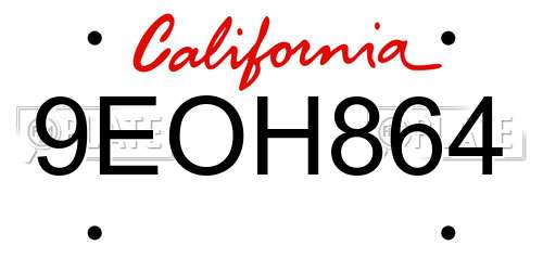 9EOH864 California License Plate