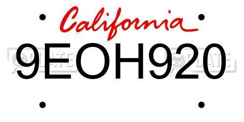 9EOH920 California License Plate