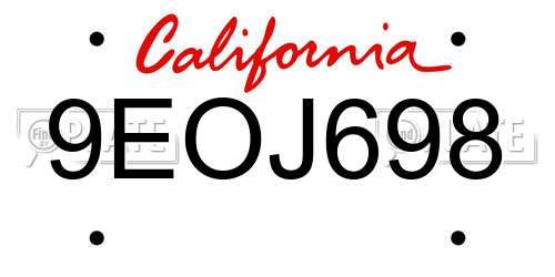 9EOJ698 California License Plate